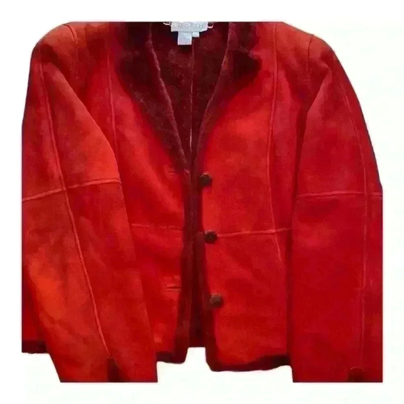 Worth red leather jacket unique buttons leather bound button holes size large - Picture 1 of 10